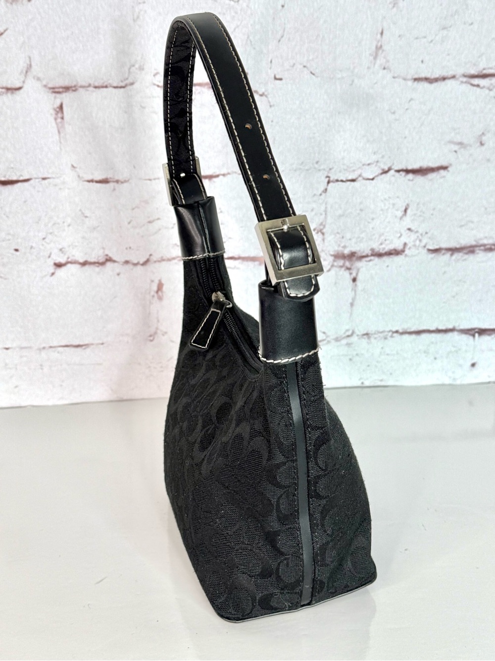 COACH Vintage Black Mini Hobo Signature Monogram Jacquard Canvas Shoulder Bag - Picture 14 of 14